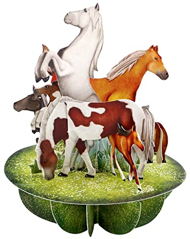 Santoro Pirouette, 3D-Pop-Up-Grußkarte – Pferde und Ponys – für Sie, Familie, Geburtstag (grün)