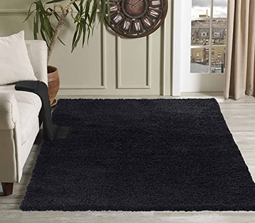 Serdim Rugs Moderner Shaggy Modern Shaggy Teppich, hoher Flor Flor lang, Soft Touch, Teppich Uni Schwarz; Größe: 80 x 150 cm