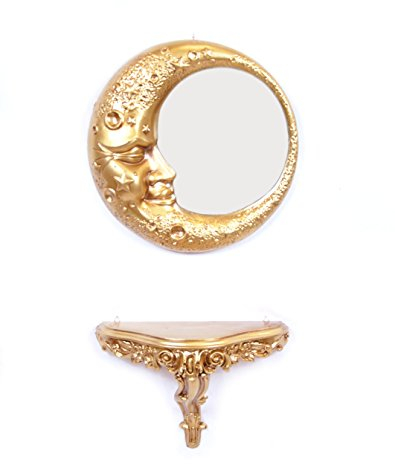 Konsolenregal + Spiegel Mond, Gold, Barockstil, Vintage-Set, Eingang