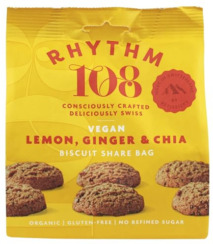RHYTHM 108 Organic Ooh-La-La Biscuit Sharing Bag Lemon Ginger Chia 160g - Pack of 12