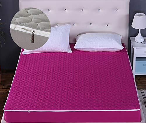 LIVEINU 360 Grad Rundumschutz Matratzenschoner mit Zweiseitigem Reißverschluss Gesteppt Anti-Allergisch Unterbetten Maschinenwaschbar Matratzenauflage Matratzenschutz Rosa Rot 120x200cm + Höhe 15cm