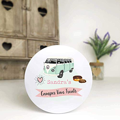 Personalised Printed White Tin - Pink Camper Van Treats
