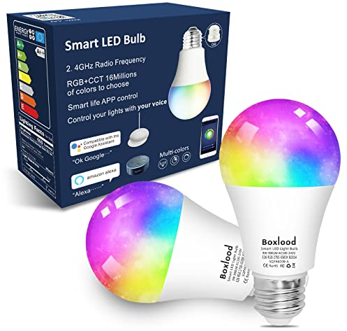 Boxlood E27 7W Smart Light Bulb, 600LM ersatz 60W Glühbirne mit App Steuerung, Led dimmbar Wifi Lamp Kamptatibel mit Alexa Echo, Google Home, Siri 2 Pack (ohne Hub benötig)