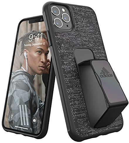 adidas Sports Compatible with iPhone 11 Pro Max Case, Grip Grip Stand, Shimmering Protective Mobile Phone Case - Black