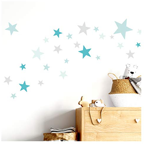 Little Deco Wandtattoo 60 Sterne Kinderzimmer Mädchen Junge Stars I türkis Mint hellgrau I viele Farben Wandaufkleber Wandsticker Set bunt selbstklebend DL409