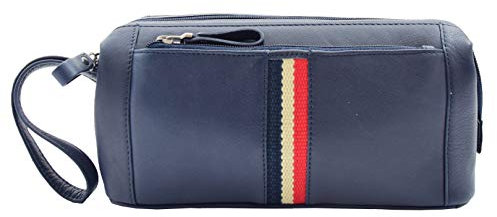 Hol951 Trousse de toilette en cuir véritable Bleu marine