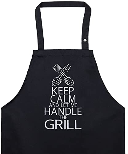 EXPRESS-STICKEREI BBQ Grillschürze - Lustige Kochschürze für Grillfans - Verstellbare Latzschürze für Männer/Frauen - Küchenschürze mit Spruch Keep calm and let me handle the grill