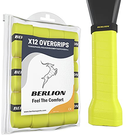 BERLION - 12 Overgrip Padelschläger oder Grip Schlägerband Tennisschläger - mit Gummi oder Ring Griffschutz Raute Padelschläger (gelb)