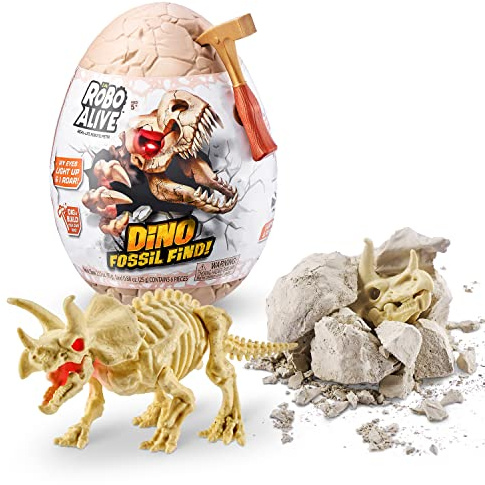 ROBO ALIVE 7156B Dino Fossil Find-Triceratops Surprise Unboxing Robotic Toy, Dinosaur Explorer Kit