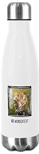 Trinkflasche Edelstahl selbst gestalten mit Foto im Rahmen & Text - Thermosflasche, Wasserflasche BPA-frei, Camping, Schule, Sport I Personalisiertes Geschenk, Schwarzer Rahmen 1, 500 ml