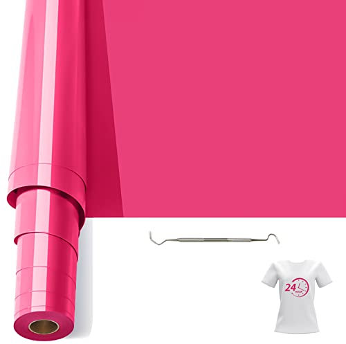 Bocguy Rouleau Vinyle Thermocollant Rose pour Tissus 30,5 CM X 610 CM avec Outil Désherber, Flex Thermocollant pour Tissus, Cricut et Découpe Silhouette (Rose Rouge)