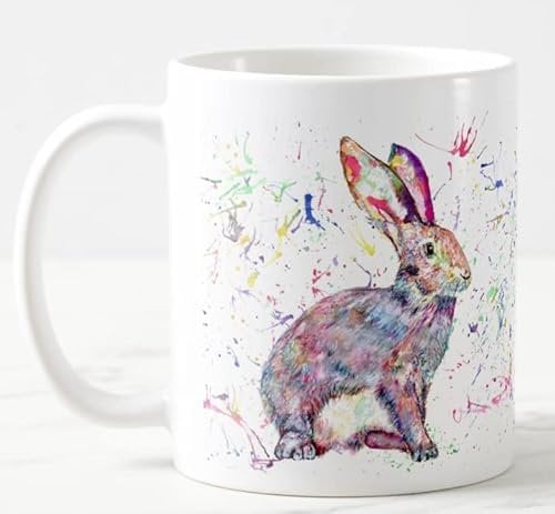 Vixar Hare Wildlifer Watercolour Art Coloured Mug Cup Gift Birthday Work Office Christmas Tea Coffee H2 (White)