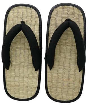 Black Sugar Tongs Résistant Homme Paille Naturelle Sandales Chaussures Maison Déguisement Asie Semelle Antidérapant (M)