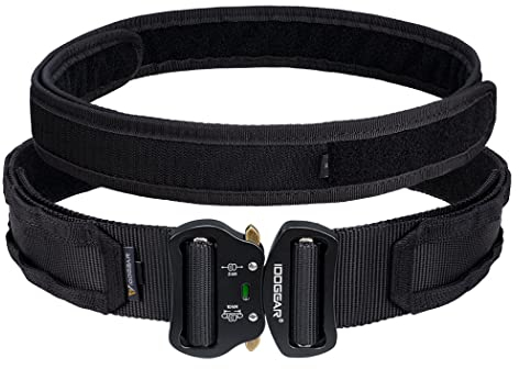 IDOGEAR 2 Zoll Taktischer Gürtel Combat Schnellverschlussschnalle Rigger Gürtel im Militärstil Molle Strapazierfähiges Gurtsystem 2 Zoll Außengurt und 1,75 Innengurtset (Large, Black)