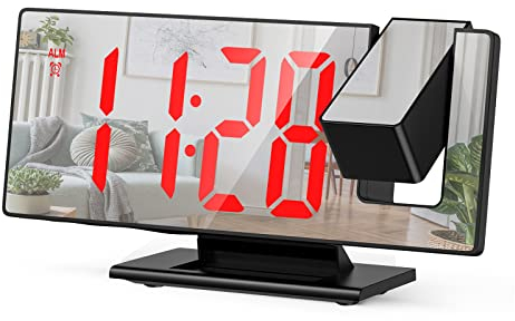 Criacr Projektionswecker, Digitaler Wecker mit 7,8 Große Display, LED Spiegel-Wecker mit 180° Projektion, Wecker Digital mit Snooze, Datum, 12/24HR, 3 Helligkeit, Temperaturanzeige (Schwarz & Rot)
