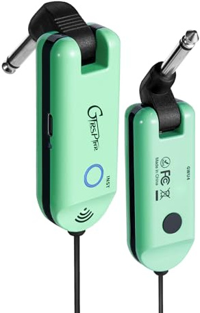 GTRS Wireless Guitar System UHF Guitar Transmitter Receiver Rechargeable for Electric Guitars Bass Electric Music Instruments (GREEN)