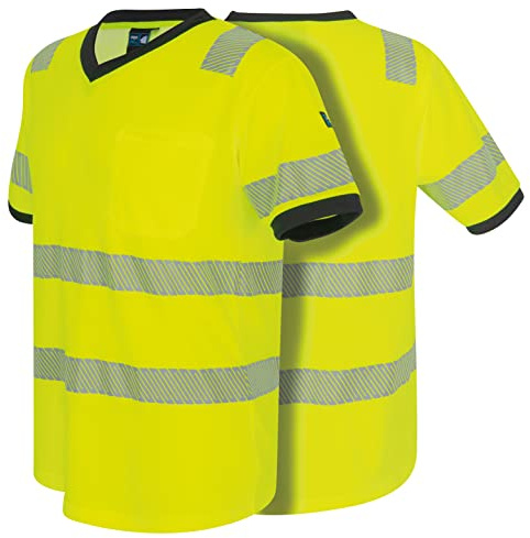 PRO FIT Warnschutz T-Shirt – Atmungsaktiv, Arbeits-Shirt, Allergiker geeignet, Herren, Damen, Reflexstreifen, UV-Schutz, Neongelb, Gr. XXL