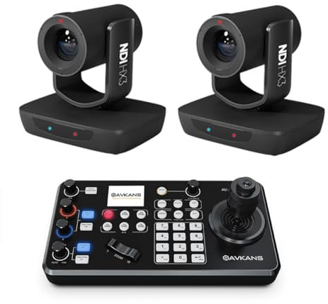 AVKANS 20X NDI PTZ Camera Kits - 2pcs 20X AI Auto Tracking NDI Camera with 1pcs IP Joystick Controller Package for Church Live Streaming Video Production（2X LV20N and 1x AV-Joy-IP）