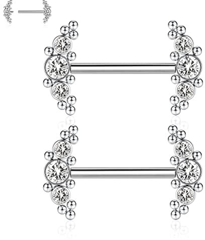 GAGABODY Brustwarzenpiercing, G23 Titan, Innengewinde, 12 mm - 18 mm, Steg-Piercing, Schmuck, gerader Nippelstab für Damen und Herren, Nippelpiercing, Schmuck mit Zirkonia/Opal, 14 G, 14G+11/16”18mm