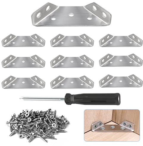 Dreiecksstütze Aus Edelstahl, 10 Stück Winkel Klammern Dreieck Form Ecke Klammer mit 70 Schrauben, Edelstahl Möbelverbinder Reparatur Platte Eckwinkel für Schrank Tisch (69 x 30)