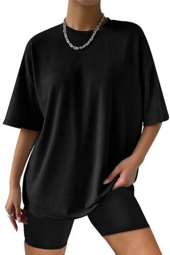 AirMood Damen-T-Shirt, übergroß, lockere Passform, Sommer, kurzärmelig, Oversize-T-Shirt, Schwarz, S