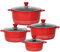 Bargain Shack Die Cast Stockpot Set - Aluminium 4Pcs Non Stick Coating Cooking Pot -Induction Stock Pot with Tempered Glass Lid with Steam Vent (20-24- 28-32 cm) (4 Pcs, Red)