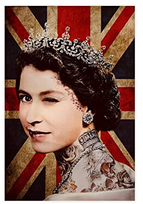 ZAPORA Queen Elizabeth Leinwand-Poster, Wandkunst, Dekordruck, Bild, Gemälde für Wohnzimmer, Schlafzimmer, Dekoration, ungerahmt, 30 x 45 cm