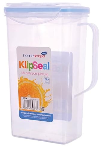 HOMESHOPA - Jarra de plástico para jugo, 1 paquete de 1.5 L, para puerta de nevera, con asa, jarra de plástico sin BPA con tapa abatible, hermética, a prueba de fugas, apta para lavavajillas,