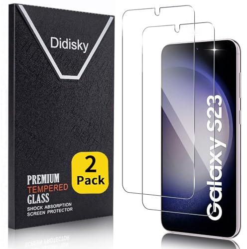 Didisky 2-Unidades Cristal Templado Protector de Pantalla para Samsung Galaxy S23 5G 6.1'' (no para S23 Plus, S23 Ultra) Desbloqueo de huellas dactilares, Sin Burbujas, Fácil de Limpiar, 9H