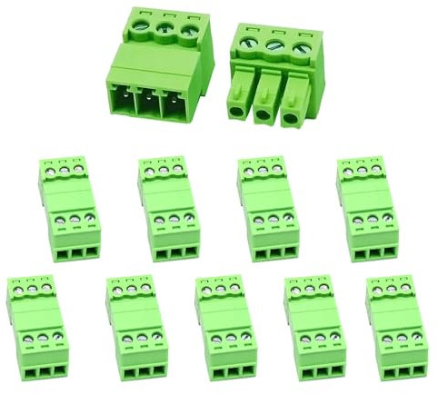 Set di 10 connettori a morsettiera a vite a 3 pin con passo da 3,81 mm, spina maschio e presa femmina innestabili tipo Phoenix connettori per 28-16AWG