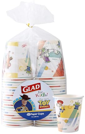 Glad for Kids Disney Pixar Toy Story Disposable Paper Cups - Kid-Friendly, Soak Proof Drinking Cup for Everyday Use, 9 oz - 40 Count