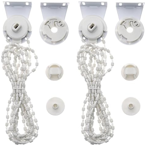 eMagTech 2 Sets Roller Blind Holder for 28mm Hole Diameter Roller Blind Control Head with 3m Bead Chain, White, Metal and Plastic, Inside/Outside Mount