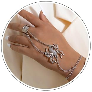 Wendalern Gothic Spider Ring Armband Handkette Silber Spinne Handkette Armband Große Spinne Finger Ring Armband Vintage Sklavenarmband Handgeschirr Hallowen Modeschmuck Für Frauen Und Mädchen