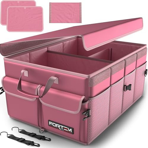 FORTEM Kofferraum Organizer Auto -Zusammenklappbarer Auto Organizer Kofferraum Mit Fächern- Kofferraumtasche Klett mit Rutschfestem Boden -Verstellbare Sicherungsriemen- Klappbarer Deckel (50L) | Autozubehör für Männer und Frauen, faltbare Tasche, rutschfeste Unterseite, Riemen, weiche Abdeckung, 600D Oxford, 3 Fächer