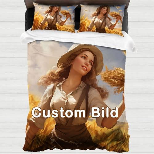 SQBABY Personalisierte Bettwäsche 135x200,Individuell Angepasste Bettbezug, Custom Gestalten Sie Ihre Bettwäsche und Kissenbezüge mit eigenem Foto Bild 3-teilig (Single 135x200cm)