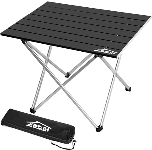 AKOZLIN Portable Camping Table with Carrying Bag Ultralight Outdoor Folding Table with Aluminum Table Top Easy to Carry Prefect for Picnics, Hiking, Fishing, Barbecue 56×40×40cm