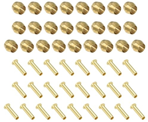 PATIKIL Kit d'Assortiment de Raccords à Compression pour Tube de 3 mm de Diamètre Extérieur, 25 Ensembles de Manchon et d'Insert en Laiton pour Tuyau d'Eau, d'Huile et d'Air
