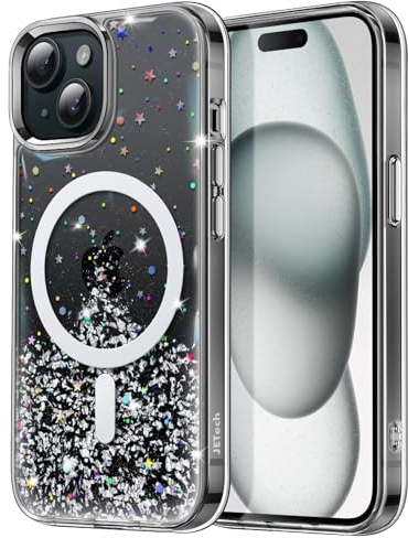 JETech Glitter Case for iPhone 15 6.1-Inch Compatible with MagSafe, Clear Cute Bling Sparkle for Women and Girls, Shiny Shockproof Magnetic Sparkly Phone Cover (Black)