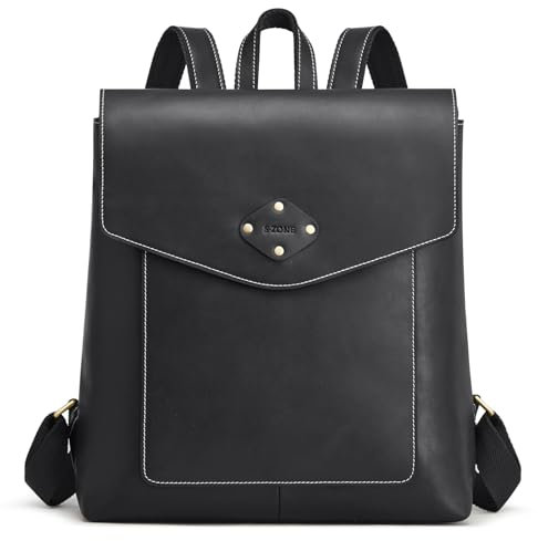 S-ZONE Damen Rucksack Vintage Echtes Leder Schultertasche Schule Umhängetasche Fashion Reiserucksack Backpack mit Gepäckfach
