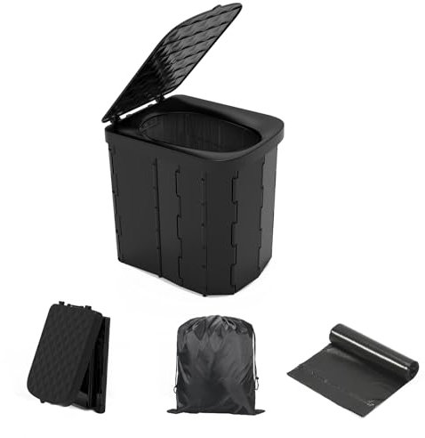 Hapoon XL Portable Folding Camping Toilet with Lid - Travel Portable Potty for Adults, Car Toilet, Light Black
