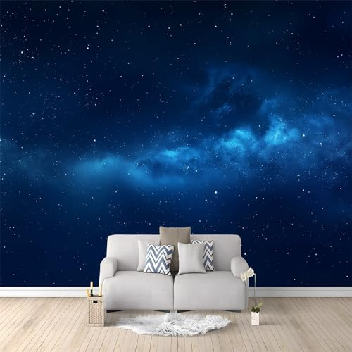 Papier Peint Panoramique Bleu Foncé, 3D Peinte Nébuleuse Du Ciel Étoilé De L'Univers Intissé Murale, 350 x 256 cm (W x H) Photo Murale pour Salon Chambre d'enfants restaurant Décoration Murale
