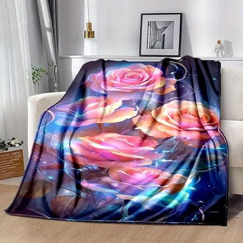 Felldecke Rose 3D Printdesign Couchdecke Warm Mikrofaser Wearable Doppelseitiger Decke 180 x 200 cm für Lesen, Lernen, Campen