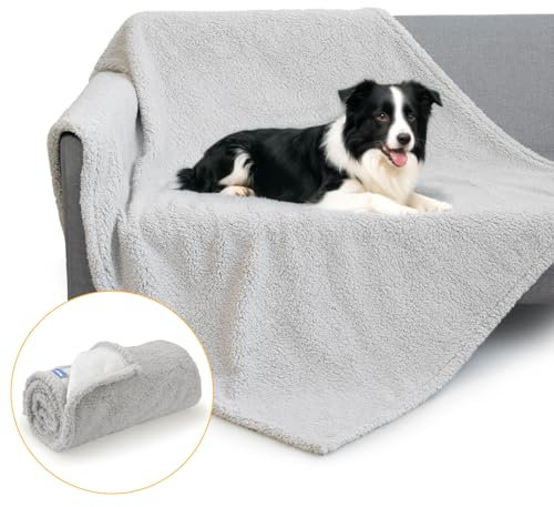 Barpor wasserdichte Hundedecke Waschbar 152x127 cm - Doppelseitige Haustierdecke Weich und Warm Geeignet für Große Hunde und Katzen Schützt Boden, Bett, Sofa und Autositz Grau