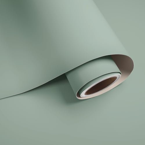VaryPaper Light Sage Green Self Adhesive Wallpaper Green Contact Paper for Kitchen Countertops 40cmx800cm Sticky Back Wallpaper for Living Room Bedroom Adhesive Table Cover Cupboard Vinyl Wrap