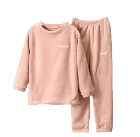 Kinder-Pyjama, warm, einfarbig, Set für Jungen Mädchen, Kinder-Hauskleidung, weiche, Flauschige Homewear mit Fleece-Jogginghose Tasche Kinder