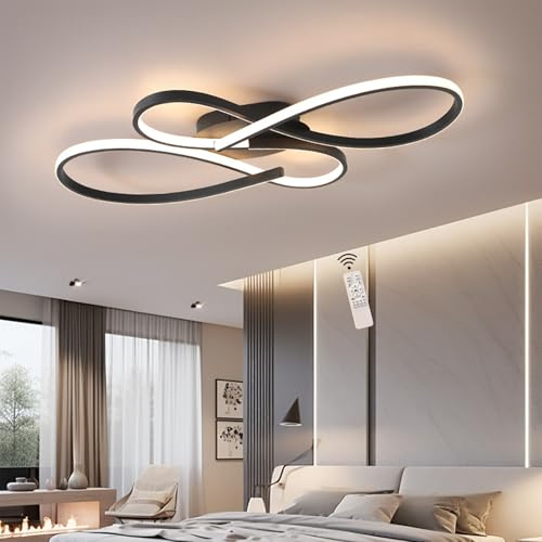 Hsyyz Deckenlampe Modern LED Deckenleuchte Dimmbar,Wohnzimmerlampe mit Fernbedienung,Kreativer Deckenbeleuchtung aus Aluminium,Innenbeleuchtung,Lichter,Kronleuchter,Beleuchtung (Schwarz, 60CM)