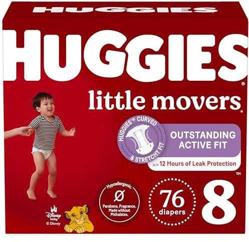 Huggies Little Movers Babywindeln Größe 8, Größe 8, 76 Stück (2 Packungen mit je 38 Stück), Verpackung kann variieren