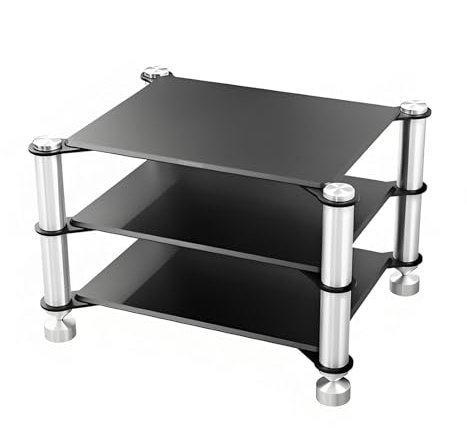 YQMHEZ Aluminum Audio Rack, Open Storage Shelf, Mini HiFi Media Stand, Floor-Standing TV Stand, Small Media Storage Cabinet for HiFi Audio Equipment DAC Amplifier Amp