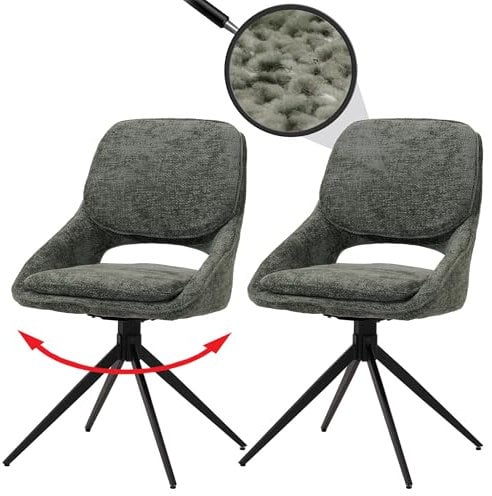 Mendler 2er-Set Esszimmerstuhl HWC-N73, Küchenstuhl, drehbar Auto-Return, Stoff/Textil Chenille (490g/m²) Öko-Tex - grün