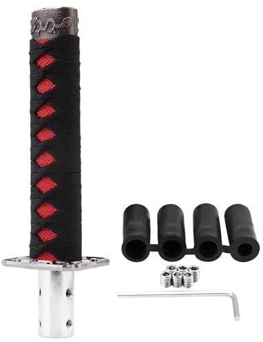 OUKENS Auto-Schaltknauf, japanisches Schwert, Auto-Handschalthebel, Schaltknauf mit 4 Adaptern, schwarz-roter universeller langer Schaltknauf, coole Schaltknäufe für manuelles Getriebe